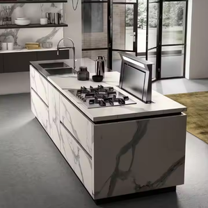 <span class=keywords><strong>Comptoir</strong></span> moderne en bois de <span class=keywords><strong>noyer</strong></span> avec évier Table de cuisine de luxe en bois avec îlot de bar et armoire personnalisée - Product Image 3