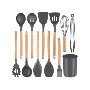 Ensemble d'accessoires de cuisine en silicone de 13 pièces avec manches en bois, outils et ustensiles de cuisson pour usage domestique - Product Image 1