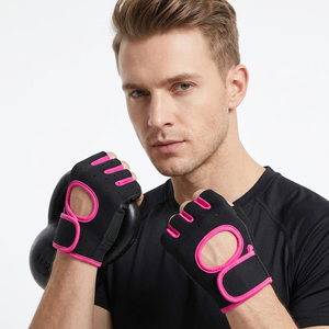Guantes de Gimnasio de Cuero Rosa Intenso de Alta Calidad para Levantamiento de Pesas, con Acolchado Suave de Neopreno, Protección de Palma Antideslizante, Medios Dedos - Product Image 1