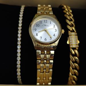 Reloj de pulsera de lujo para mujer, estilo tenis, chapado en oro con oro blanco y circonitas, juego de pulseras con dijes, regalo para niñas - Product Image 2