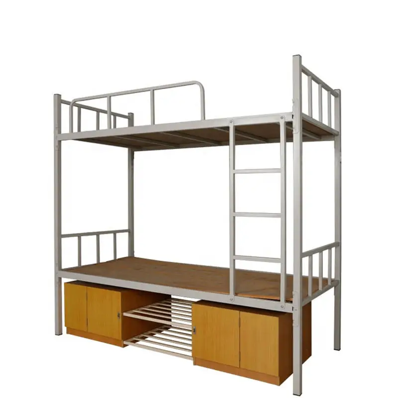 LAKSHYO Furnit Beds Bunk Beds Office Furniture Middle School 2 Loft Bedteel Double Decker Iron with Bottom Storage Cabinet Metal