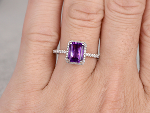 Wholesale 925 Sterling Silver <b>Gold</b> Plated High Quality <b>Amethyst</b> Emerald Cut Classic Dainty Halo Engagement Wedding <b>Ring</b> - Product Image 3