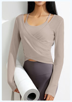 Ensemble de yoga caraco à manches longues en maille 2 pièces pour femme-avec coussinets de poitrine intégrés, respirant, superposition en maille amincissante et haut athlétique