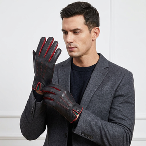 Gants d'hiver pour homme en cuir d'agneau de haute qualité, doublure en cachemire, écran tactile, thermiques, bouton OEM, best-seller - Product Image 1