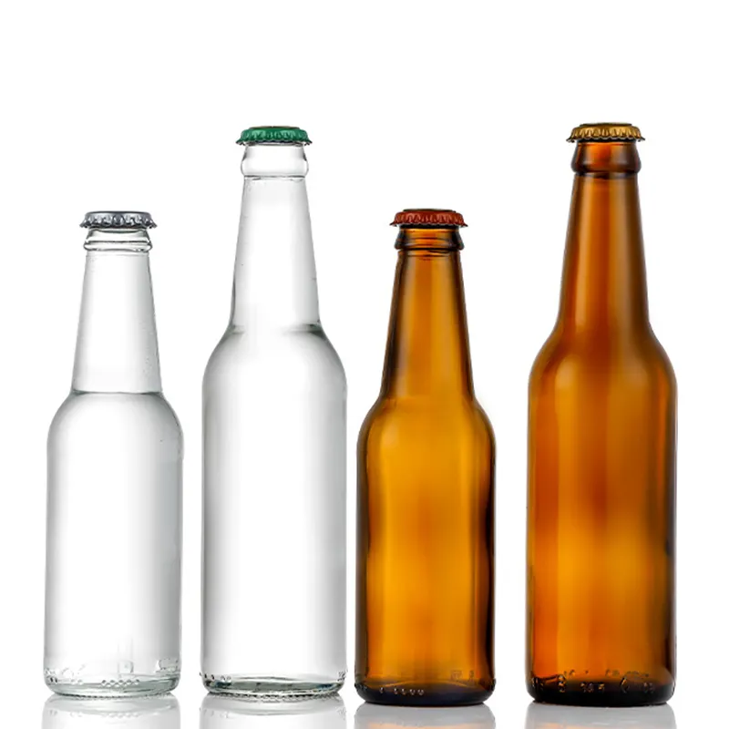 Amostra grátis Custom Wine Juice Beverage Beer Glass Bottle 12oz 330ml Amber Green Clear Beer Bottles With Cap