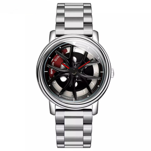 Wholesale Men Fashion Cool <b>Racing</b> <b>Wheel</b> Design Rotating Quartz Watch Stainless Steel Band Waterproof Sports Analog Wristwatch - Product Image 2