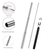 Paille à boire pliable en acier inoxydable réutilisable portable paille télescopique avec étui porte-clés en aluminium