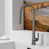 Robinet de cuisine rétractable en acier gris canon allemand, chaud et froid, anti-éclaboussures, pour laver les légumes et la vaisselle