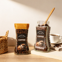 Pot de rangement pour grains de café en verre de forme unique, 11 oz (330 ml), avec couvercle à vis et cuillère, pour poudre de café et thé