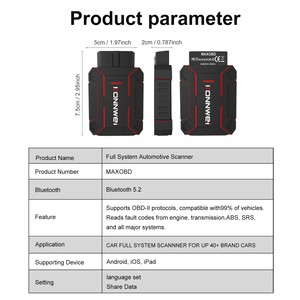 MAXOBD pemindai Mobil Bluetooth 5.2, pemindai OBD2 semua sistem dengan Android IOS APP - Product Image 2