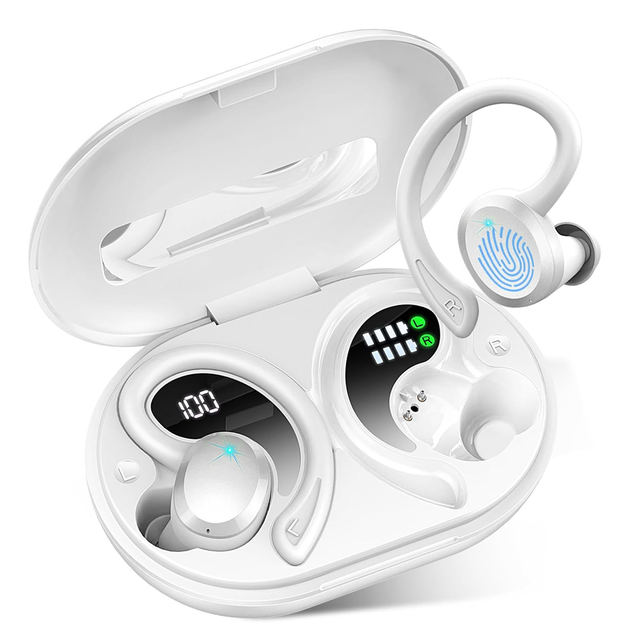 High Quality True Wireless for Earphones Ear Hook Sport Noise Cancelling Mic HiFi Stereo Sound Running Gym LED IPX4