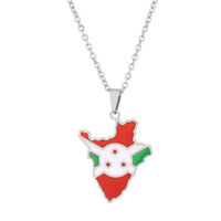 Collier en acier inoxydable avec carte du Burundi et drapeau national, série cartes de pays, pendentif décoratif tendance, souvenir, cadeau