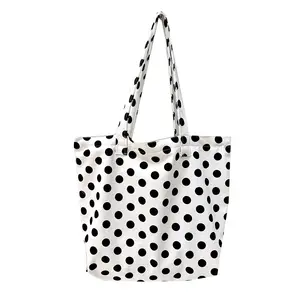 Vải Polka Dot hàng tạp hóa tái sử dụng Tote Túi phụ nữ lớn giản dị Túi xách vai túi cho mua sắm cửa hàng tạp hóa du lịch ngoài trời