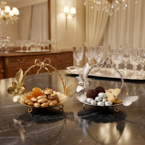 Panier à fruits secs décoratif en métal de luxe avec poignée, bol de service floral, panier à bonbons pour la décoration de table et de la maison - Product Image 3