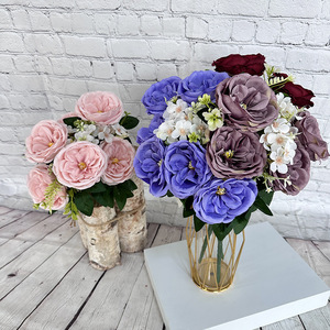 Bouquet de roses artificielles en soie Queyiyi, 9 têtes de hibiscus, style nordique, décoration d'intérieur, accessoires de mariage - Product Image 3
