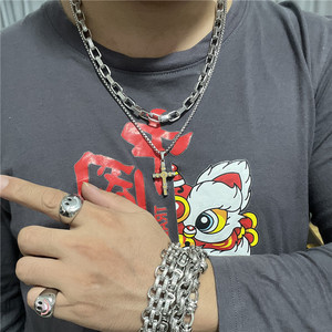 Men's Stainless Steel <b>Cross</b> Pendant Necklace With Diamond Bezel Setting Geometric Design 120112 - Product Image 3