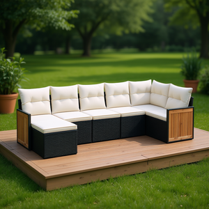 Modular Black Pe Rattan Garden <b>Sofa</b> <b>Set</b> High Density Foam Cushions Outdoor Furniture - Product Image 2