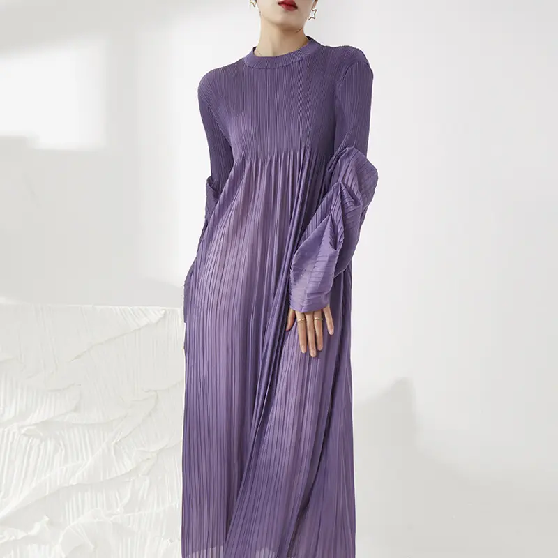 Fast Delivery 2022 New Miyake Pleated Long Skirt Loose Casual Women's Long Sleeve Pleated Dress