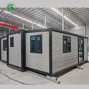 Maison conteneur portable 20 pieds extensible avec grande paroi vitrée et panneau mural en métal sculpté, couleur gris personnalisée pour bureau et maison - Product Image 2