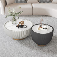 Table basse ronde en marbre de luxe léger avec plateau en marbre et base en métal, ensemble de tables d'appoint modernes pour salon