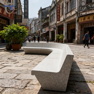 Banca Pública Curva de <span class=keywords><strong>Exterior</strong></span> con Respaldo de Piedra, Material de Hormigón de Alta Densidad Resistente a la Intemperie para Calle y Plaza - Product Image 2