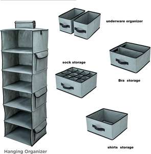 Placard de rangement gris à <span class=keywords><strong>6</strong></span> étagères avec 5 <span class=keywords><strong>tiroirs</strong></span> pliables Trois sacs à usage poches système organisateur de vêtements fonctionnel - Product Image 2