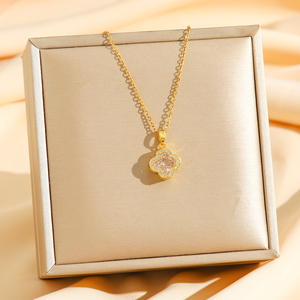 Kalung empat daun semanggi mewah untuk wanita liontin zirkon bunga trendi dengan rantai Tautan pola bunga modis - Product Image 6