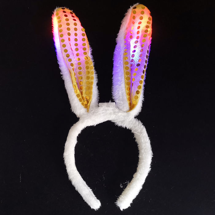17 Cm Led Light-up Bunny Ears Easter Flashing Plush Cloth Party Decorations Kid's Cosplay Accessory Wholesale Packaged