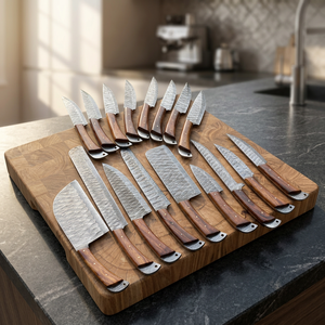 Ensemble de 17 couteaux de cuisine en acier Damas avec manches en bois ambidextres, comprenant des couteaux à steak et à découper, durables et tranchants - Product Image 2