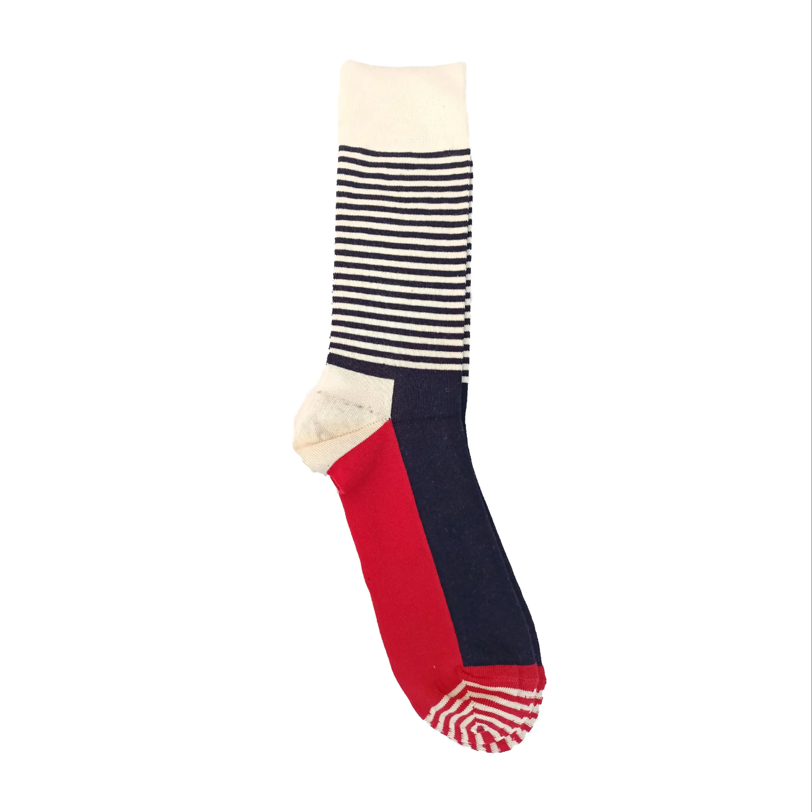 High Quality Breathable Best Price Stripe Pattern Blue Red White Cotton Man Socks