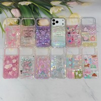 Coque de téléphone holographique irisée avec joli nœud, papillons et fleurs, grande fenêtre de protection pour iPhone 17 Samsung Redmi