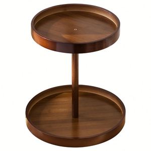 360 Degree Rotating Double Tier Rust Resistant Durable Turntable Storage <b>Rack</b> Round Wooden for Home Kitchen Pantry - Product Image 5