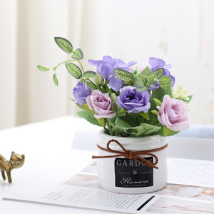 Ensemble de bouquets de roses artificielles pour jardin et fleurs, plantes en pot en plastique multicolores, décoration de bureau intérieure, feuilles hautement réalistes - Product Image 5