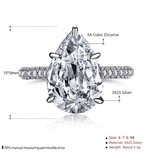 <span class=keywords><strong>GR63</strong></span> Bague de luxe en argent sterling 925 pour mariage, fiançailles, éternité, goutte d'eau, taille poire, CZ, pour les fêtes de femmes et de filles. - Product Image 6