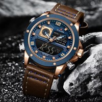 Montres pour hommes NAVIFORCE 9236 NF9236, bracelet en cuir, étanche, double affichage, multifonctionnelles, à quartz