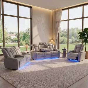 Juego de Sofás Reclinables Eléctricos Frank Furniture 3+2+1, con Carga Inalámbrica, Luces LED y Consola con Luz de Lectura Oculta - Product Image 1