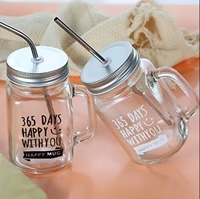 Vasos para beber, vaso reutilizable, tazas Boba, botellas, logotipo personalizado, tarro de albañil de vidrio con mango transparente vacío con pajita y tapa