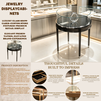 Comptoir de présentation de bijoux rond sur mesure, vitrine en verre trempé, ensemble de présentation de bijoux en velours, éclairage LED pour boutique de bijoux de luxe