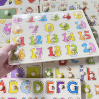 Multiplex/Hout Alfanumerieke handgreeppuzzel Dieren Fruit Cognitieve puzzelbord Montessori Educatief speelgoed voor peuters (0-4 jaar)