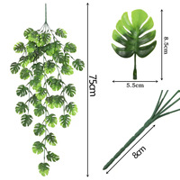 Plante grimpante artificielle de feuilles de Monstera de haute qualité, 69 mailles, fausse verdure pour décoration murale de fond