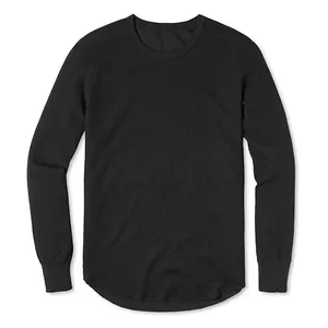 Vintage Overschot Thermische T-shirt Custom Lange Mouwen Zwaargewicht Heren Tshirt Gebogen Zoom Longline Faded Black Wassen