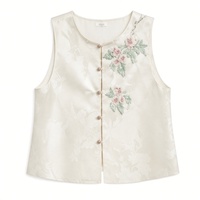 Gilet de luxe en soie et laine brodé à la main à Luneville pour femme, veste sans manches ouverte sur le devant, richement perlée, personnalisable OEM