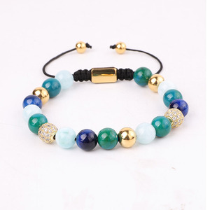 New Fashion 8mm Natural Stone Green Blue Jade <strong>Beads</strong> Custom <strong>Logo</strong> Macrame Braided Women Friendship <strong>Bracelet</strong> - Product Image 2