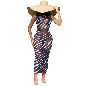 Nouvelle Collection 2022 – <span class=keywords><strong>Robe</strong></span> Longue d'Été <span class=keywords><strong>Femme</strong></span> Tendance Sexy Imprimé Léopard Naturel Numérique Écologique Respirante en Gaze pour la <span class=keywords><strong>Plage</strong></span> - Product Image 4