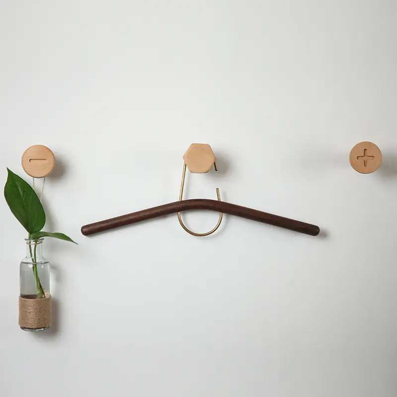 Solid Style Single Solid Wood Hook Fashionable Wall Hook Bathroom Kitchen Bed Room Hanging Clothing Includes Screw-Welcome OEM