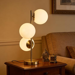 Lámpara de Mesa Postmoderna de 3 Globos con Base Dorada y Bombilla Esmerilada, Luz Decorativa para Entrada, Consola y Escritorio de Oficina - Product Image 1