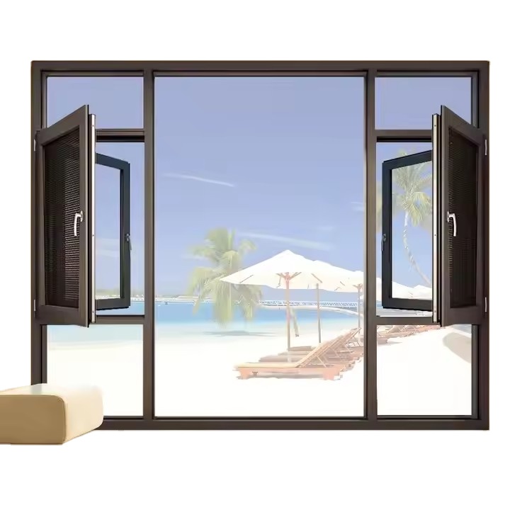 Soundproof Tempered Glass Casement Windows Waterproof Louver Folding Kitchen Swing Villas Sliding Door House Graphic Design