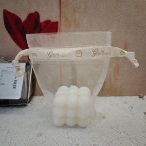 Beige Drawstring <strong>Organza</strong> Gift <strong>Pouch</strong> Custom <strong>Organza</strong> Packaging Bag With Printed Ribbon - Product Image 2