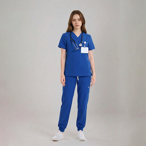 Conjuntos <span class=keywords><strong>de</strong></span> Uniformes Médicos Azul Rey, Top <span class=keywords><strong>de</strong></span> Manga Corta con Cuello en V y Pantalones Jogger con Bolsillos, Uniformes Médicos Personalizados, Uniformes <span class=keywords><strong>de</strong></span> Enfermería <span class=keywords><strong>de</strong></span> Marca Privada - Product Image 6