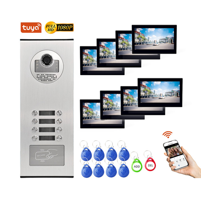 Linux System 8 Flats TUYA Wifi Smart 1080p hd Visual Intercom Call Panel 4wire Intercom Systems for Apartment Buildings